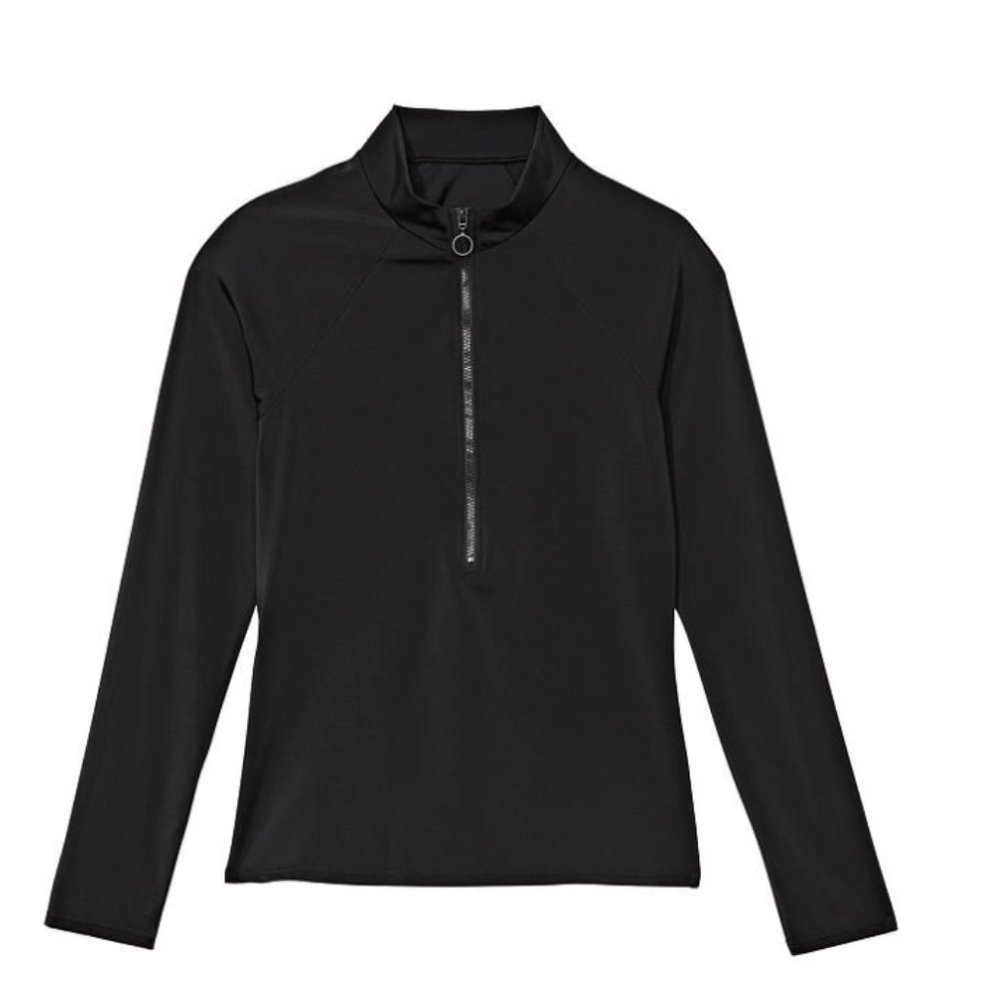 New VICTORIA'S SECRET SWIM Zip Up Long Sleeve Black Shirt Top Rashguard Small